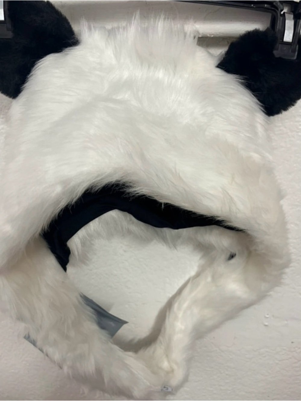 Kids Faux Fur Panda Hat - White/Black